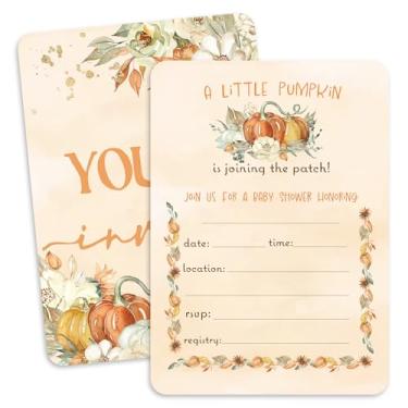 Imagem de Whaline Pacote com 25 convites de festa de outono abóbora chá de bebê convite cartão de papel outono abóbora floral convites com envelopes adesivos para artigos de festa