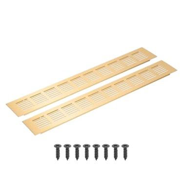Imagem de PATIKIL Grelha de ventilação retangular de 40 x 6 cm, pacote com 2 capas de ventilação de alumínio com parafusos de montagem para armário e porta de armário, dourado