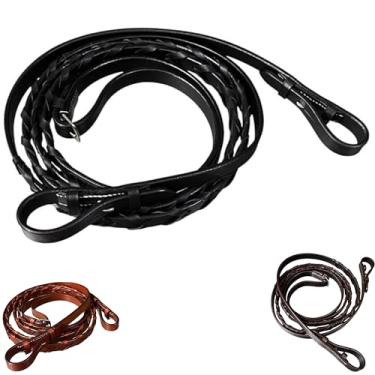 Imagem de Majestic Ally Rédeas de cavalo, tamanho completo, equitação inglesa, vários estilos e cores (rédeas com cadarço de couro, preto, completo)