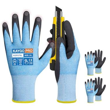 Imagem de KAYGO Luvas Resistentes A Cortes, Revestidas Com Microespuma De Nitrila, 3 Pares, Tela Sensível Ao Toque 5 Dedos, Nível Ansi A4, Segurança Para Trabalho, Uso Industrial, Construção E Mecânico, Azul,