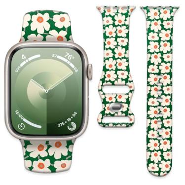 Imagem de Pulseira de substituição de silicone macio de 38 mm, 40 mm, 41 mm e 42 mm com fecho clássico para Apple Watch Series SE 10, 9, 8, 7, 6, 5 e Utral (flores)
