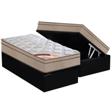 Imagem de Cama Box Baú Solteiro: Colchão Molas  Ensacadas Castor Revolution Híbrido + Base CRC Suede Black (88x188)