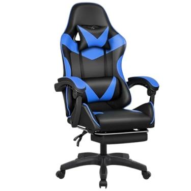 Imagem de Cadeira Gamer Ergonômica Reclinável Com Apoio De Pés Premium Azul