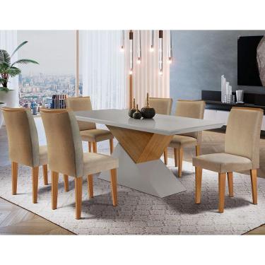 Imagem de Mesa Aster 180 Tampo em MDF Canto Reto com 6 Cadeiras Lunara Moderna