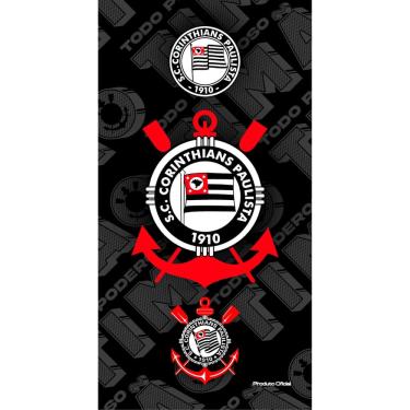 Imagem de Toalha de Banho Praia e Piscina Corinthians Oficial Veludo Estampada Evolução Brasão cor Preto