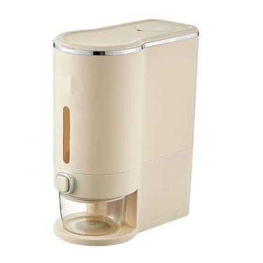 Imagem de Pressione Dispensador de arroz com recipiente de armazenamento de grãos selados de janela transparente de grande capacidade de 5 kg de armazenamento de alimentos para despensa de (Creme branco)