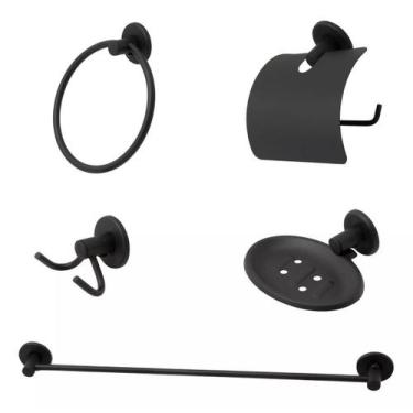 Imagem de Kit Acessórios P/ Banheiro Aço Inox 5 Peças Preto Fosco - SS Metais