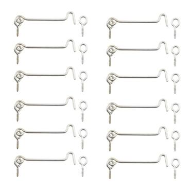 Imagem de MDXing 12 peças de gancho de vento galvanizado orifício guia perfurado fechadura de tela de janela de porta de madeira 75 mm olho de gancho de ferro de metal
