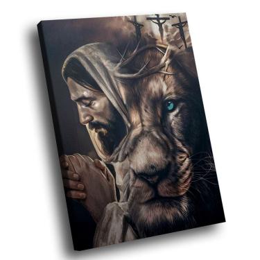 Imagem de Quadro Decorativo Leão de Judá e Cristo