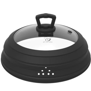 Imagem de Tampa de proteção de vidro ventilada para micro-ondas com silicone dobrável para alimentos como tampa de panela prato grande de 30 cm para tigela de prato de 17,9 cm