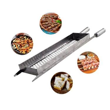 Imagem de Grelha Cesto Inox Frango, Legumes, Coração, Churrasco 68cm - LAURINDOS