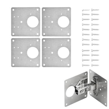 Imagem de Placa de reparo de dobradiça de armário, suporte de reparo de dobradiça de aço inoxidável durável à prova de ferrugem 4 conjuntos com parafuso para cadeira de madeira