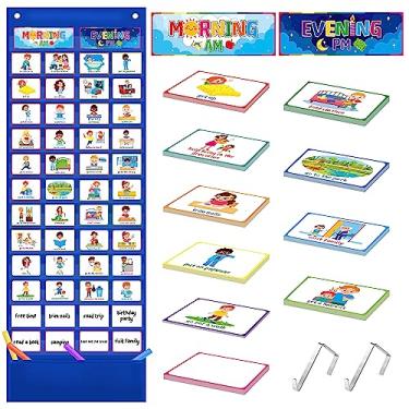 Imagem de SpriteGru Calendário Visual Infantil, Tabela De Rotina Tarefas Diárias Com 88 Cartões Frente E Verso (77 Pré-Impressos 9 Em Branco Para Apagamento A Seco), Brinquedos Crianças Autistas 4 7 Anos, Fer