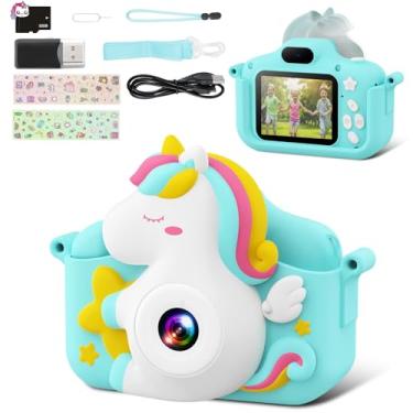 Imagem de CAMCLID Câmera infantil, câmera digital HD 1080p para meninas e meninos com cartão de 32 GB, câmera de selfie/vídeo de lente dupla para crianças, aniversário, Natal para crianças de 3 a 10 anos de