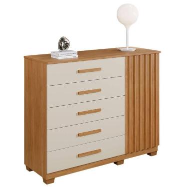 Imagem de Cômoda Paris 5 Gavetas 1 Porta Ripada 2 Prateleiras Cinamomo Off
