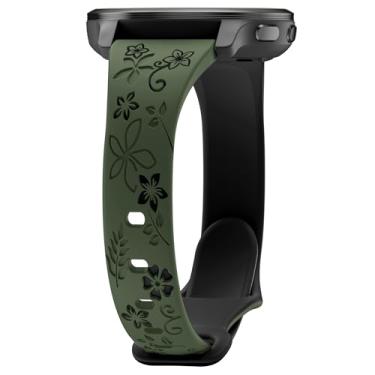 Imagem de Laband Pulseira de relógio com gravação floral de 20 mm compatível com Garmin Vivoactive 6/Vivoactive 5/3/3 Music/Forerunner 570 42 mm/165/55/245/645 Music, pulseira fofa em relevo de silicone macio e