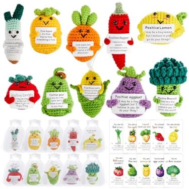 Imagem de 20 conjuntos de brinquedos positivos de crochê, vegetais e frutas, presente a granel com cartões de trocadilho motivacionais, fofos, inspiradores, engraçados, de malha, presente de agradecimento