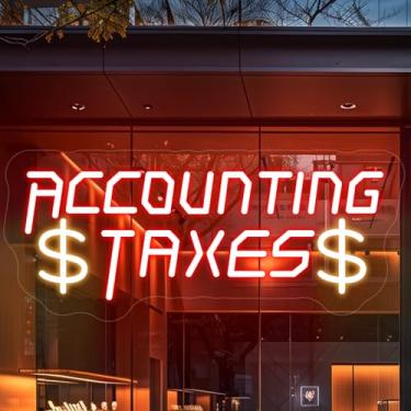 Imagem de Placa neon de contabilidade e serviço fiscal para telas de varejo, placas de folha de pagamento neon flexível LED iluminadas para janelas de 40,6 cm