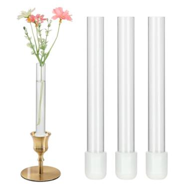 Imagem de 3 vasos de base para castiçais cônicos – vasos de vidro para arranjos florais, centros de mesa de casamento, paisagens de mesa e decoração de casa, adaptadores de silicone ajustáveis