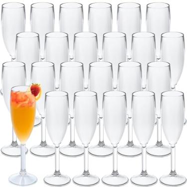 Imagem de 24 peças, taças de champanhe, taças de champanhe de plástico transparente de 153 g, taças de vinho, taças de plástico para festas, copos de bar de mimosa, copos de bebida com haste para celebração de