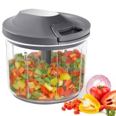 Imagem de LHS Processador manual de alimentos grande cortador de legumes, cortador de 1000 ml, cortador de alho e cebola para vegetais, salada, frutas, nozes, sem BPA, cinza