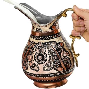 Imagem de Jarro de água de cobre jarro martelado ayurveda vaso para beber servir bebidas chá gelado champanhe feito à mão vintage moscow mule restaurante vaso decorativo cozinha peça central presente 1,5 litros - 1 mm