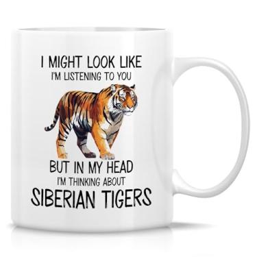 Imagem de Retreez Caneca engraçada – Caneca I'm Thinking About Siberian Tigers – Caneca de café ou chá de cerâmica de 325 ml – Presente hilário para amantes de animais, fãs de gatos grandes, entusiastas da vida