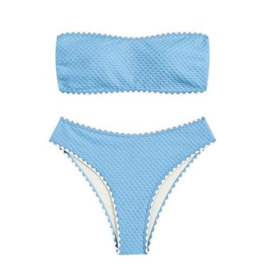 Imagem de Conjunto de biquíni ZAFUL feminino de corte alto, sem alças, azul, tam