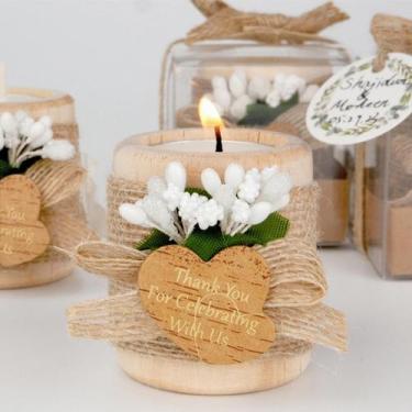 Imagem de Castiçais Tealight HiHas Wood 12 peças de lembrancinhas de casamento