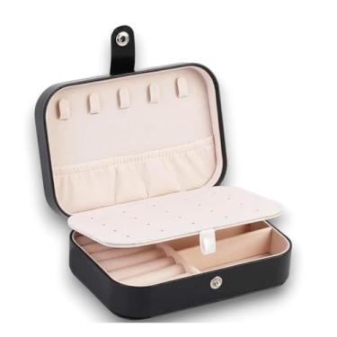 Imagem de Porta Joias Premium Portátil, Estojo Organizador para Bijuterias, Anéis, Brincos e Colares, Fecho com Botão, Cores Variadas (Preto)