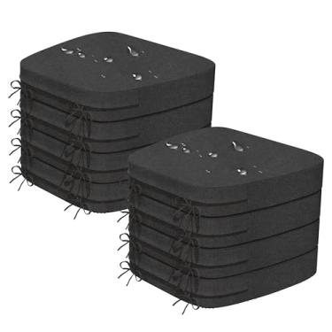 Imagem de Almofadas de cadeira de 43 x 40 cm x 6 cm de espessura para cadeiras de jantar, pacote com 8 almofadas de cadeira de cozinha à prova d'água e fácil de limpar com laços e suporte antiderrapante