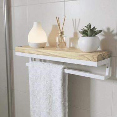 Imagem de Porta Toalhas Strassis Design SD-4004 Metal e Madeira Cor: Branco