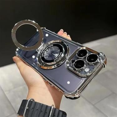 Imagem de Capa com suporte para iPhone 16 Pro Max, revestimento transparente, capa magnética com airbag para iPhone 11, 12, 13, 14, 15, 16 Pro Max (para iPhone 15 ProMax/CD prateado)