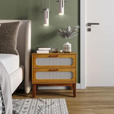 Imagem de Mesa de Cabeceira Para Quarto Cama Casal 60cm Com Tela na Gavetas Desi