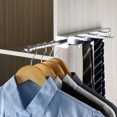 Imagem de BaiNong Vara de manobrista de 33 cm para armários, varão de manobrista deslizante prata com 7 ganchos, gravata de armário e cinto, organização e armazenamento