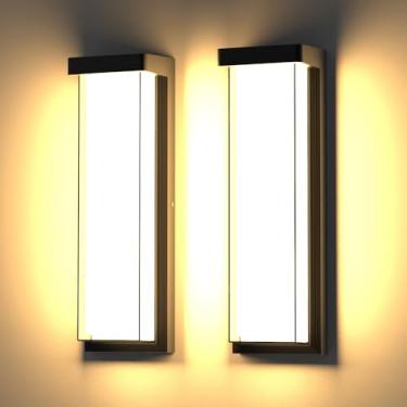 Imagem de Sytmhoe Luminária moderna de parede externa, pacote com 2, 40,6 cm, 10% -100%, luminária de parede LED para varanda e pátio, luminária externa preta de 3000 K montada para casa, garagem, varanda