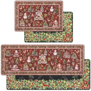 Imagem de U'Artlines Conjunto de 2 peças estampadas em ambos os lados para casa, escritório, antiderrapante, 43 x 71 cm + 43 cm x 119 cm (vermelho Natal)