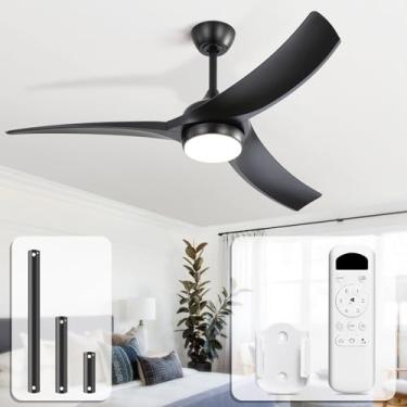 Imagem de Sofucor Ventiladores de teto de 52 polegadas com controle remoto de luzes, ventilador de teto externo preto com fluxo de ar de luz 6000 CFM 3 CCT regulável, 3 temporizadores, ABS, 3 lâminas, motor CC