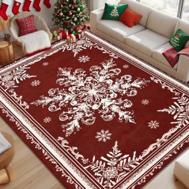 Imagem de ASPMIZ Tapete de Natal 13 x 18 cm, floco de neve, para sala de estar, tapetes laváveis antiderrapantes para quarto, tapetes macios de lã sintética para sala de jantar, escritório em casa, decorações