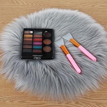 Imagem de Molain Tapete de área de 30,48 cm de pele sintética macia e redonda para o quarto e sala de estar, tamanho pequeno, adequado para fotografia de fundo de joias (cinza)