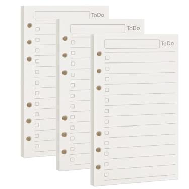 Imagem de Multibey Refil de papel A6 para fazer lista, pacote com 3 inserções de agenda para fichário A6, papel recarregável espesso de 100 g/m², inserções de enchimento de 6 furos, papel de folha solta, 135