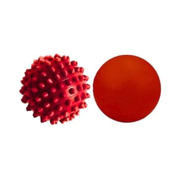 Imagem de Kit 2 Bolas Anti-Stress, Exercitadoras para Massagem e Fisioterapia, Lisa e Cravo, Cores Variadas (Vermelho)