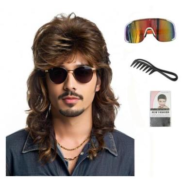Imagem de Peruca Lotfon Mullet para homens Joe Dirt Emo 80s Costume Brown