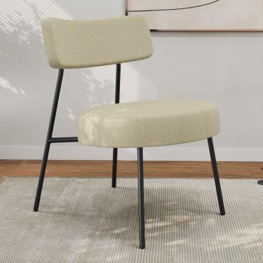 Imagem de Poltrona Decorativa Sala de Estar Kobe Estofada com Encosto Linho Bege - Desk Design