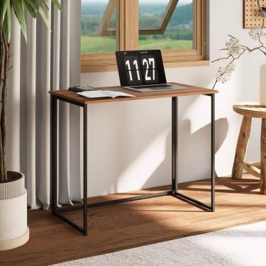 Imagem de Escrivaninha Mesa Dobrável Office e Estudo 90cm Pés Metal Industrial Executive Nogal / Preto