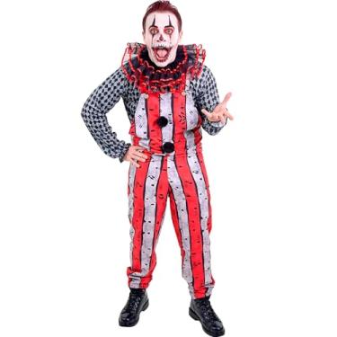 Imagem de Fantasia Halloween Masculina Adulta Palhaço Assassino Circo do Terror Completa (Vermelho e Cinza, G 46-48)