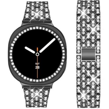 Imagem de DEALELE Pulseiras e capa compatíveis com Samsung Galaxy Watch 8 de 44 mm, pulseira de metal de strass brilhante com diamante, capa protetora de substituição para mulheres e homens (44 mm, preto)
