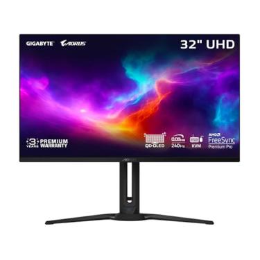 Imagem de GIGABYTE - Monitor de jogos AORUS FO32U2-81.3 cm QD OLED - UHD 3840x2160-240Hz - 0,03ms GTG - AMD FreeSync Premium Pro - Tipo C KVM - HDMI, DP, Tipo C - Altura ajustável - Preto