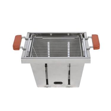 Imagem de MotiveTech Grelha dobrável a carvão para acampamento, churrasqueira, rede para grelhar, suporte para churrasco ao ar livre para casa, Prata