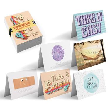 Imagem de Pacote com 50 cartões Get Well com envelopes, cartões Take It Easy Thinking of You Cards, 10 x 15 cm, 6 designs variados de capa, interior em branco, da Better Office Products